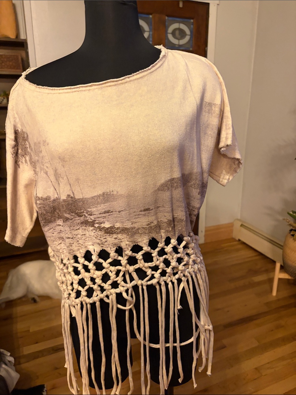 We the Free Boho Fringe Beach Print Women’s Top in Light Pink